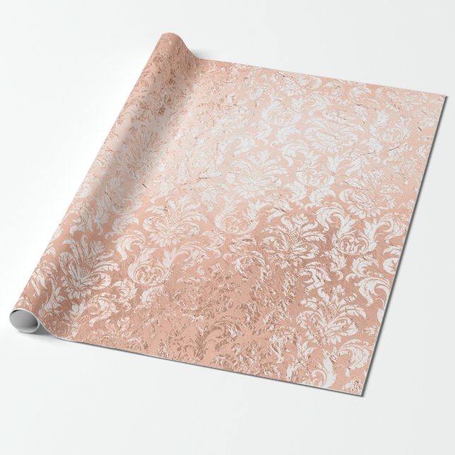 Rose Gold Damask Wrapping Paper (Unrolled)