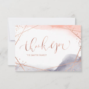 Rose Gold Dawn Watercolor Geometric Calligraphy Thank You Card