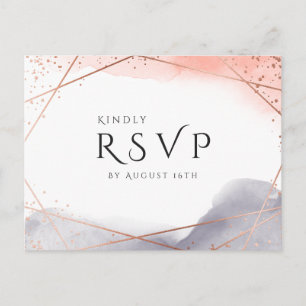 Rose Gold Dawn Watercolor Geometric Wedding RSVP Invitation Postcard