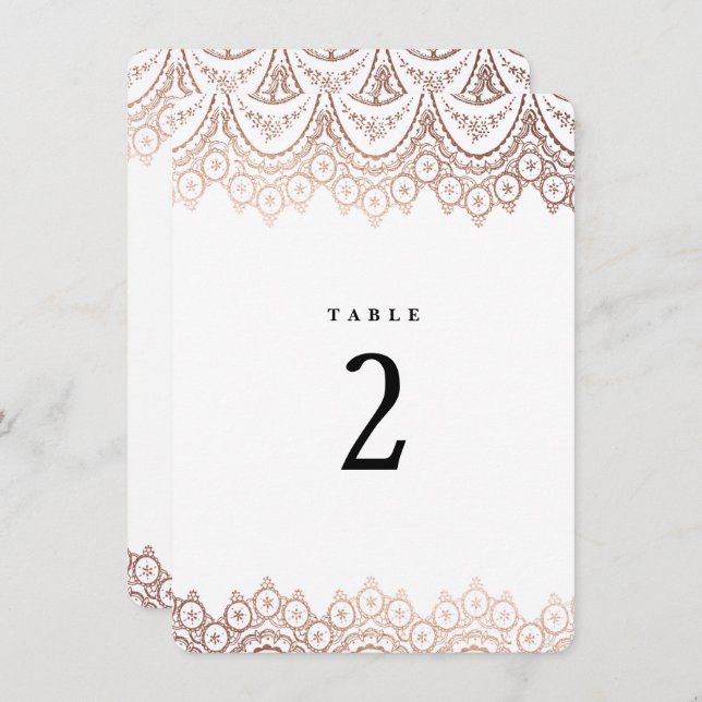 Rose Gold Delicate Lace Mariage Numéro de Table (Devant / Derrière)