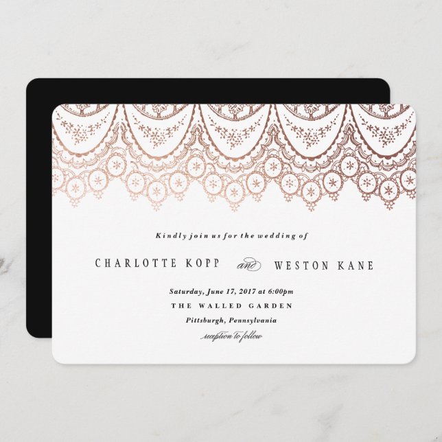 Rose Gold Delicate Lace Wedding Invitation (Front/Back)