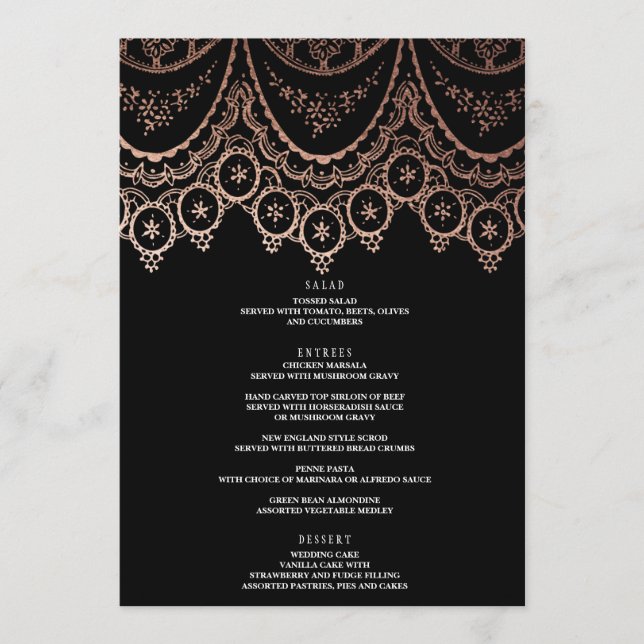 Rose Gold Delicate Lace Wedding Menu (Front)