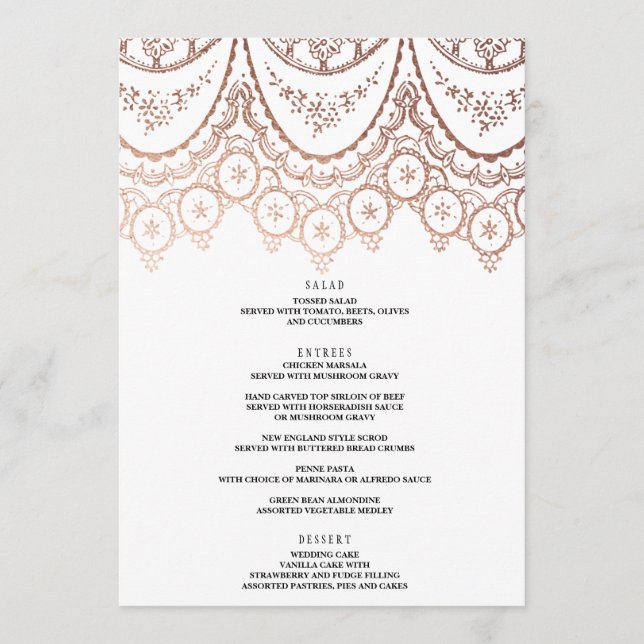 Rose Gold Delicate Lace Wedding Menu (Front)