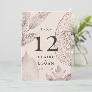 Rose Gold Delicate Leaves Wedding Table Number