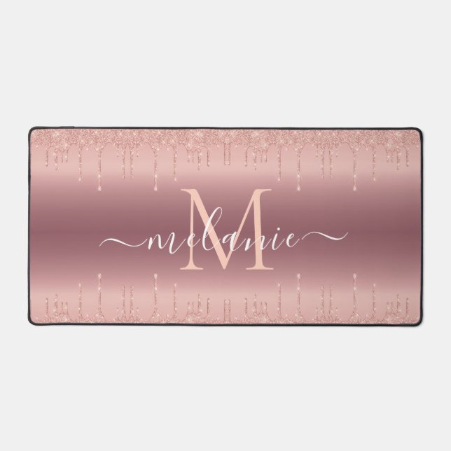 Rose Gold Desk Mat with Your Name and Letter  (Front)