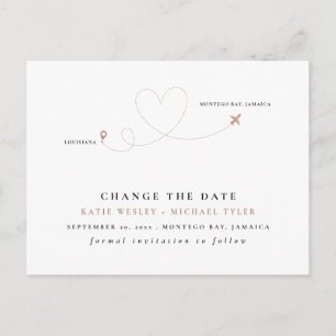Rose Gold Destination Wedding Change the Date Announcement Postcard