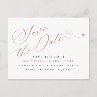 Rose Gold Destination Wedding Save the Date Announcement Postcard