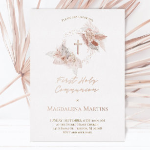 rose gold details First Communion boho flowers