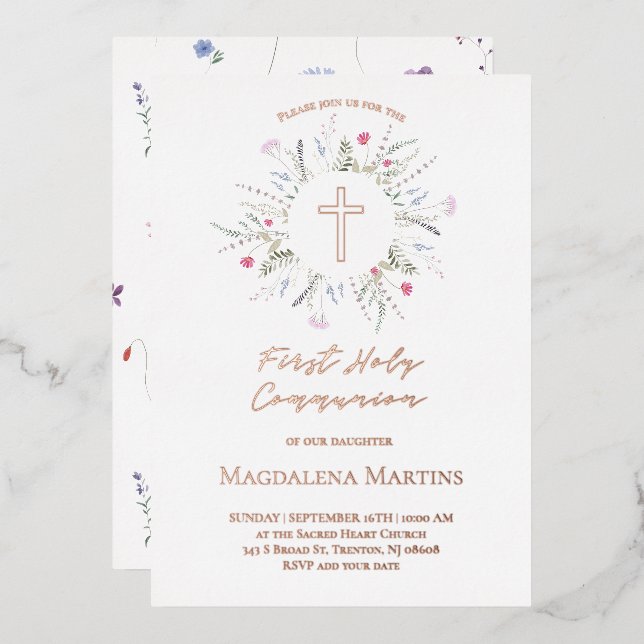 rose gold details First Communion wildflowers (Front/Back)