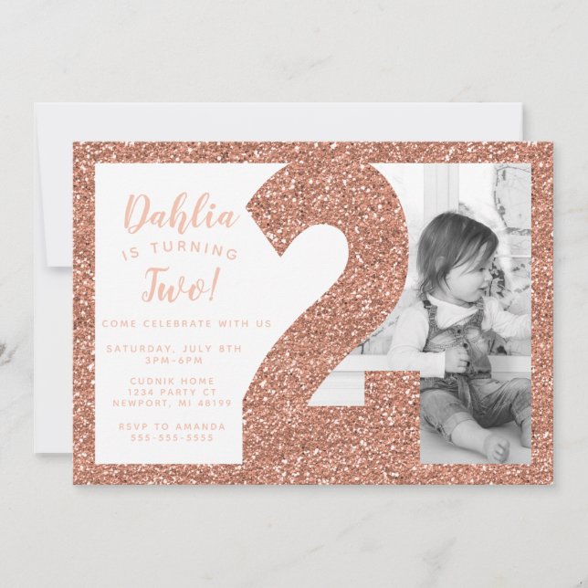 Rose Gold Deuxième Invitation d'anniversaire, Faux (Devant)
