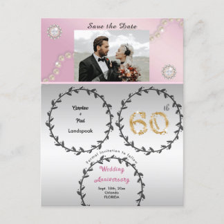 Rose Gold Diamond 60th Anniversary Save the Date Postcard