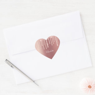Rose Gold Diamond Look Personalized Classic Heart Sticker