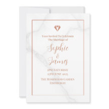 Rose Gold Diamond Marble Modern Wedding Invitation