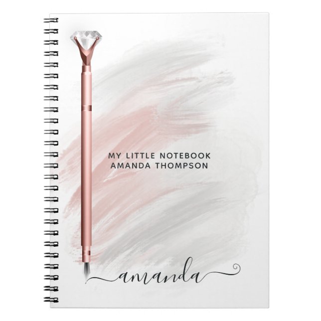 Rose Gold Diamond Pen Personalized Notebook (Front)