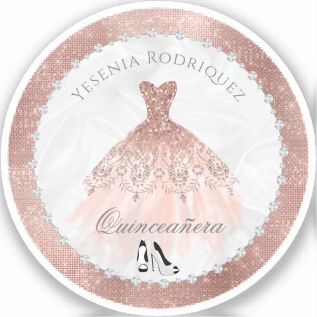 Rose Gold Diamond Sparkle Glam Quinceanera  (Front)