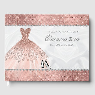Rose Gold Diamond Sparkle Glam Quinceanera Guest Book