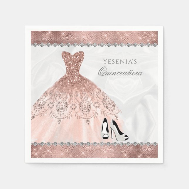Rose Gold Diamond Sparkle Glam Quinceanera Napkin (Front)