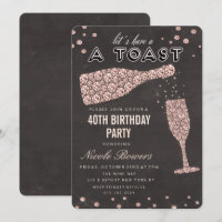 Rose Gold Diamond Wine Glass Birthday Invitation