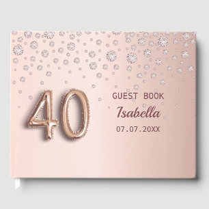 Rose gold diamonds 40th birthday guest book