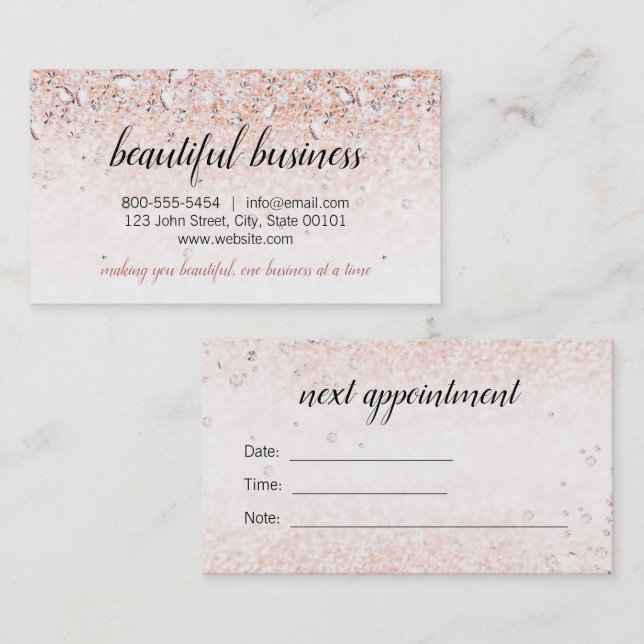 Rose Gold Diamonds Business Card with Appointment (Front/Back)