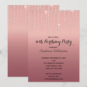 Rose Gold Diamonds Dripping Trendy Birthday  Invitation