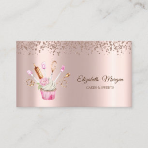 Rose Gold Diamonds,Flower Cupcake Bakery Tools Business Card