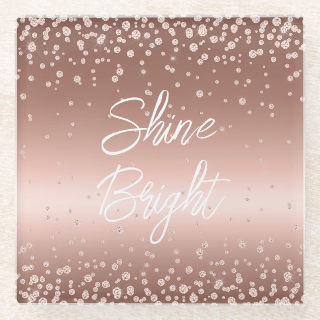 Rose Gold Diamonds Glass Coaster (Front)