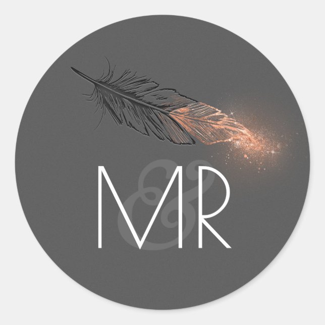 Rose Gold Dipped Feather Glitter Wedding Classic Round Sticker (Front)