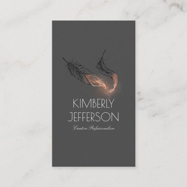 Rose Gold Dipped Feathers Author Elegant Business Card (Front)