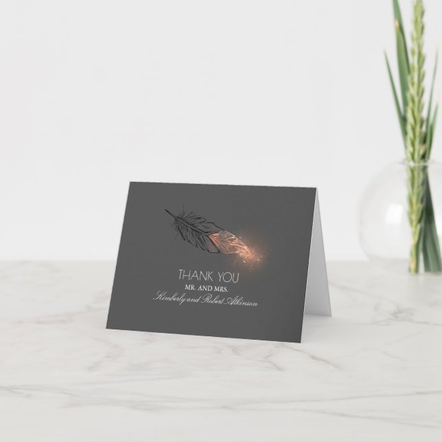 Rose Gold Dipped Glitter Feather Elegant Thank You (Front)