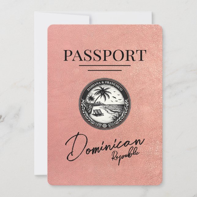 Rose Gold Dominican Republic Passport Save The Date (Front)