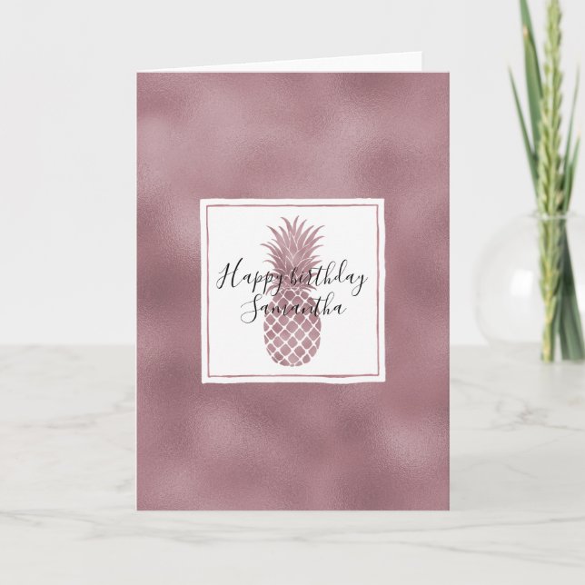 Rose Gold Dots Pineapples Birthday Card (Front)