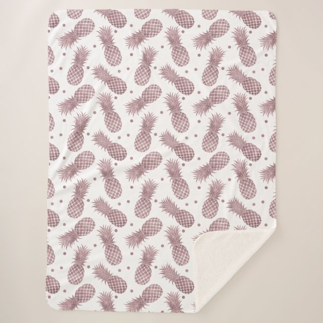 Rose Gold Dots Pineapples Sherpa Blanket (Front)