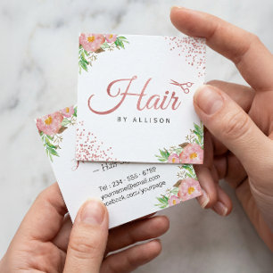 Rose Gold Dots Scissors Floral Hair Stylist Square Business Card