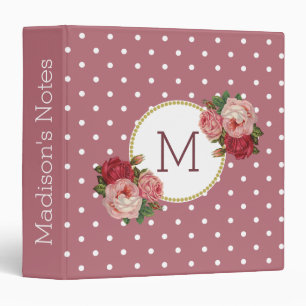 Rose Gold Dots Vintage Blush Pink Floral Monogram Binder