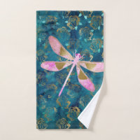Rose Gold Dragonfly on Turquoise Floral Background
