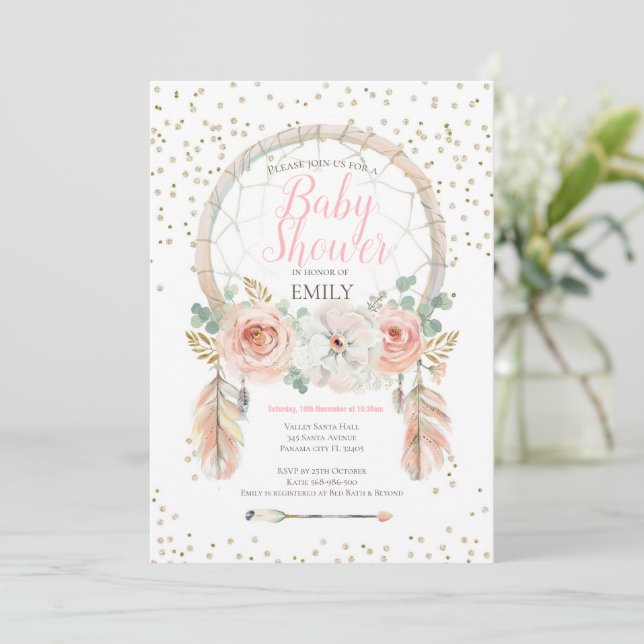 Rose Gold Dream-Catcher Boho Invitation (Standing Front)