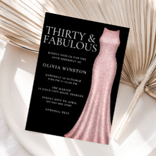 Rose Gold Dress & Black Womans 30th Birthday Party Invitation
