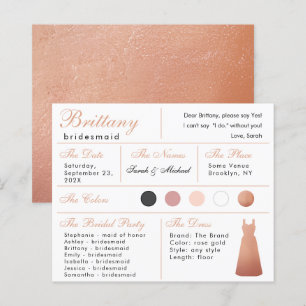 Rose Gold Dress Bridesmaid Information Card