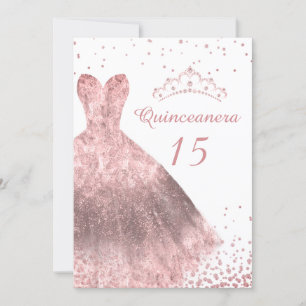 Rose Gold Dress Gown Quinceanera Party 15th Invitation