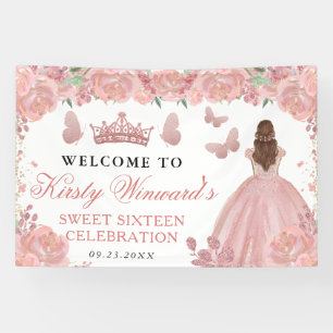 Rose Gold Dress Red Hair Princess Floral Sweet 16 Banner