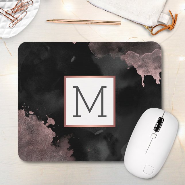 Rose Gold Drip Black Girly Monogram Mouse Pad (Creator Uploaded)