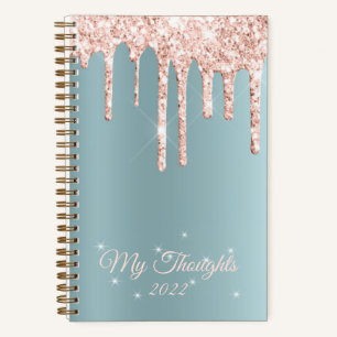 Rose Gold Drip Glitter Teal Custom Text Diary Note Notebook