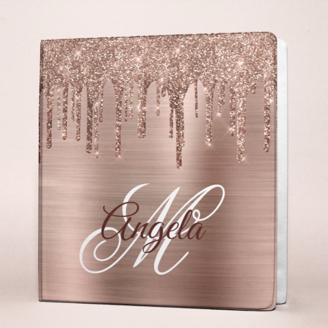 Rose Gold Dripping Glitter and Foil Fancy Monogram Binder (Creator Uploaded)