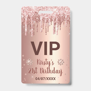 Rose Gold Dripping Glitter & Diamond Birthday Badge