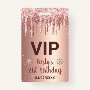 Rose Gold Dripping Glitter & Diamond Birthday Badge