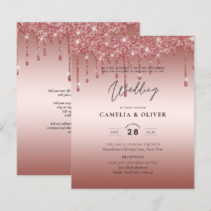 Rose Gold Dripping Glitter Modern Wedding Invite