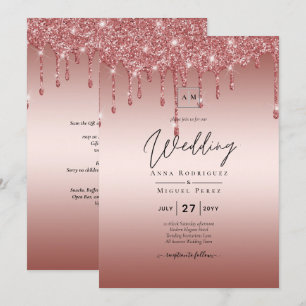 Rose Gold Dripping Glitter Modern Wedding Invite