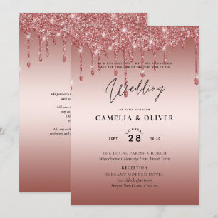 Rose Gold Dripping Glitter Modern Wedding Invite