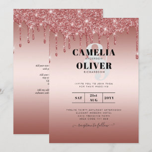 Rose Gold Dripping Glitter Modern Wedding Invite